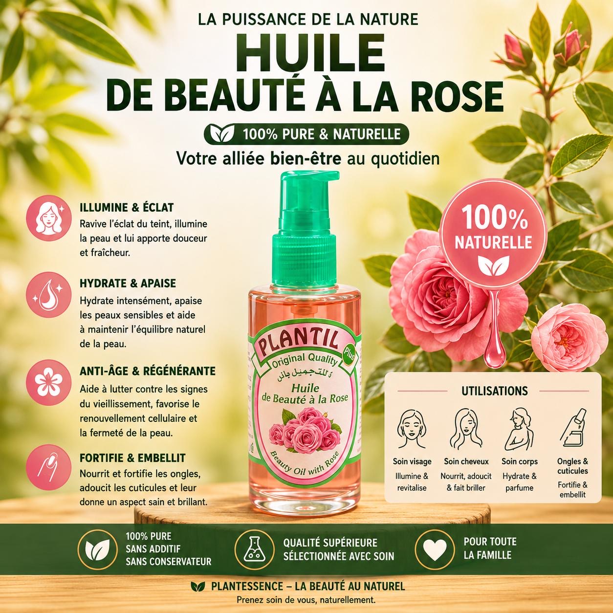 Huile de beauté à la rose 40ml