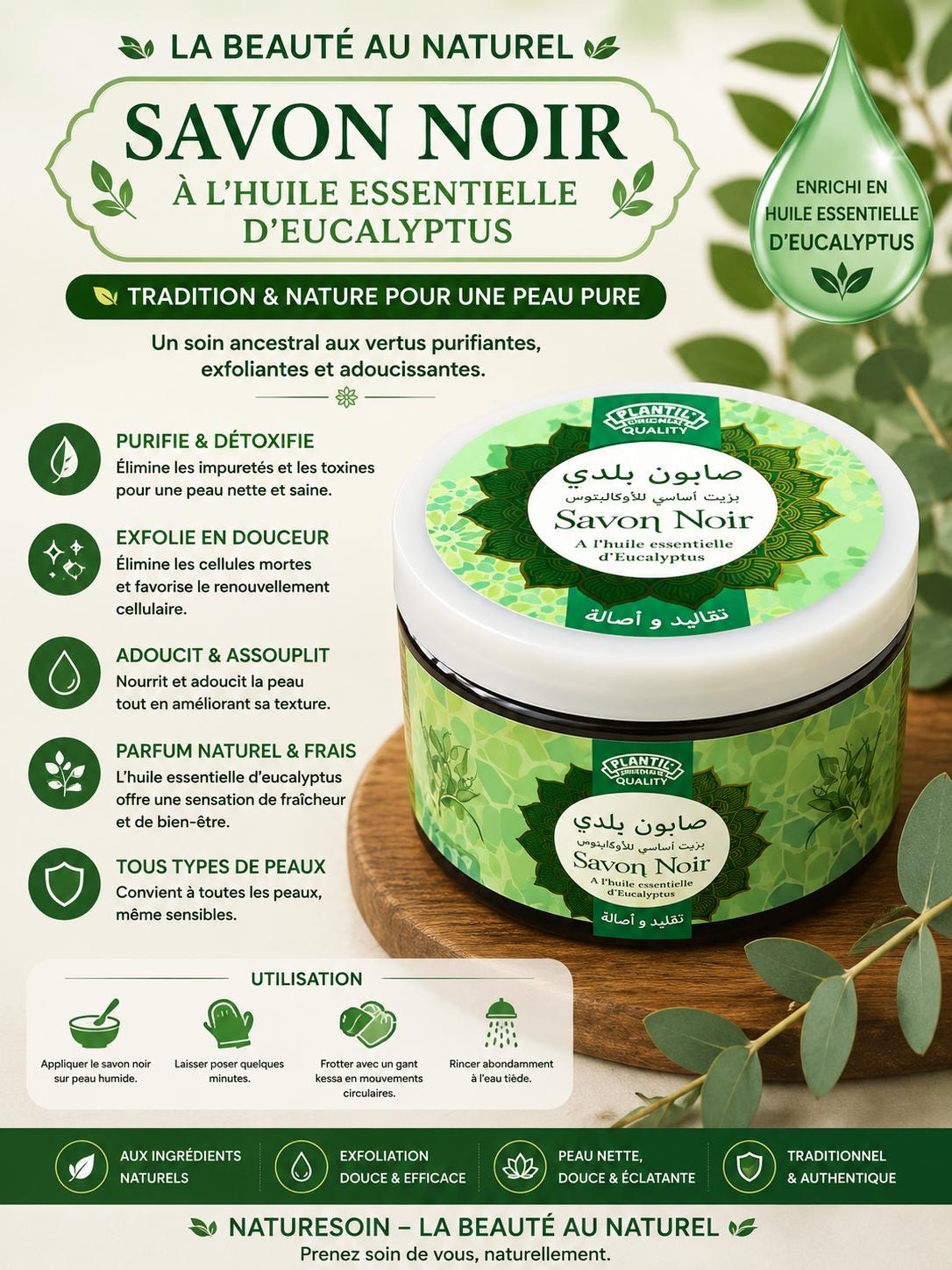 Savon Noir A l'huile essentielle d'Eucalyptus 200ml