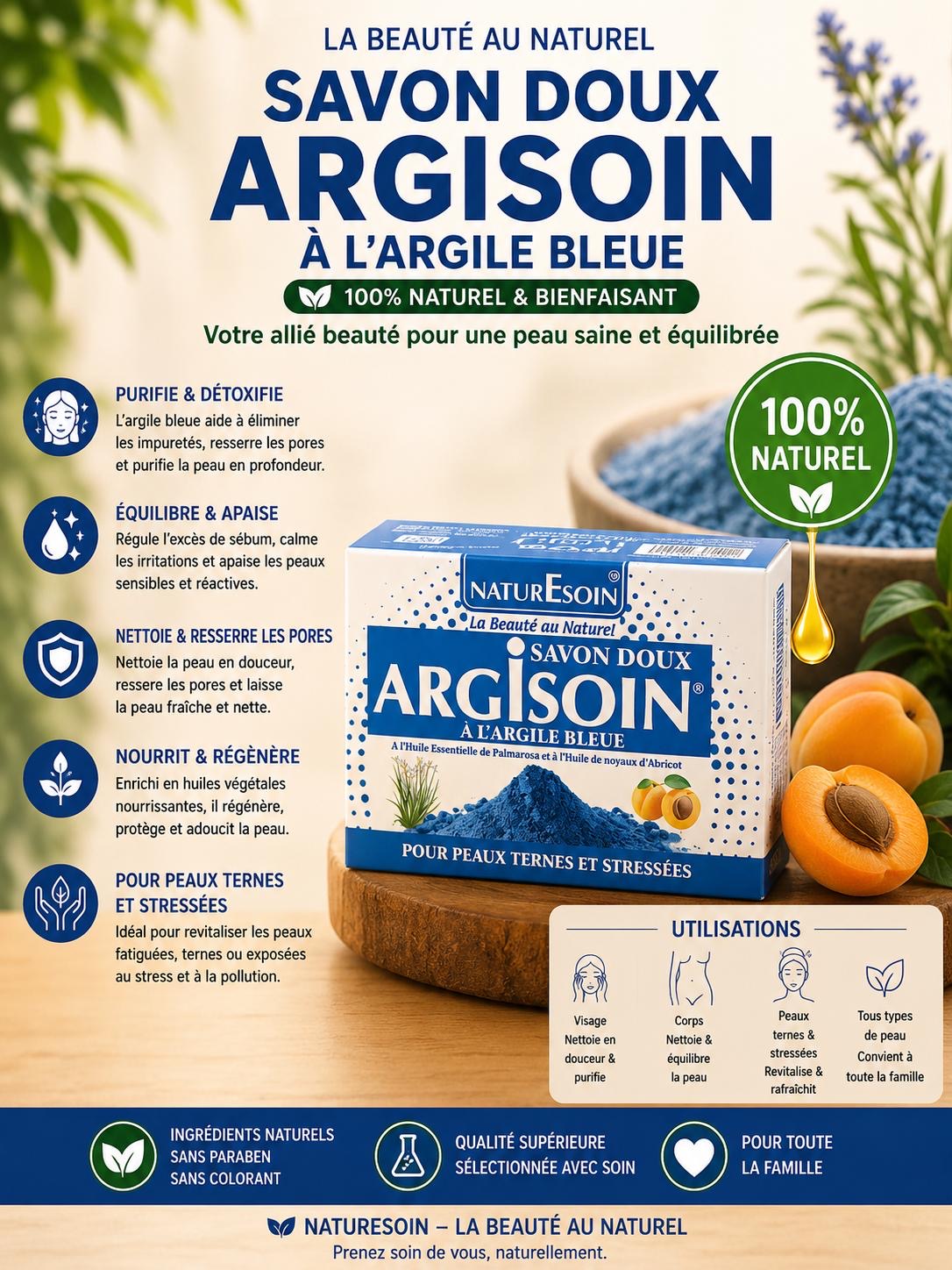 Savon doux 125g - Argile bleue