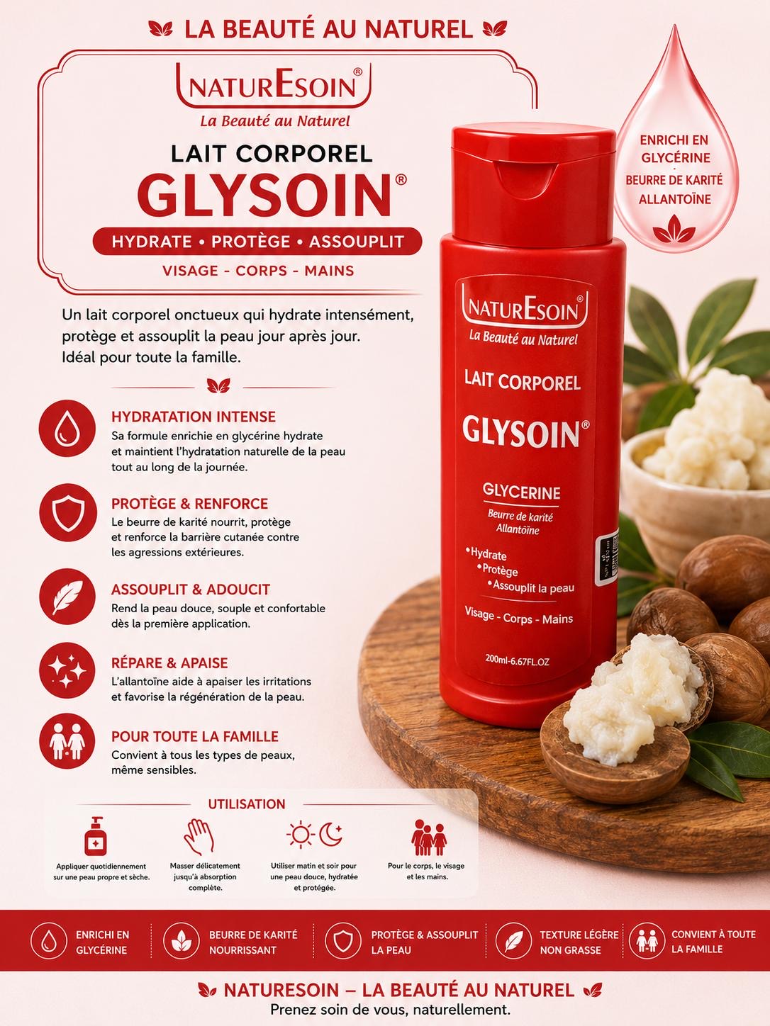 Lait corporel à la glycérine et au beurre de karité 200ml