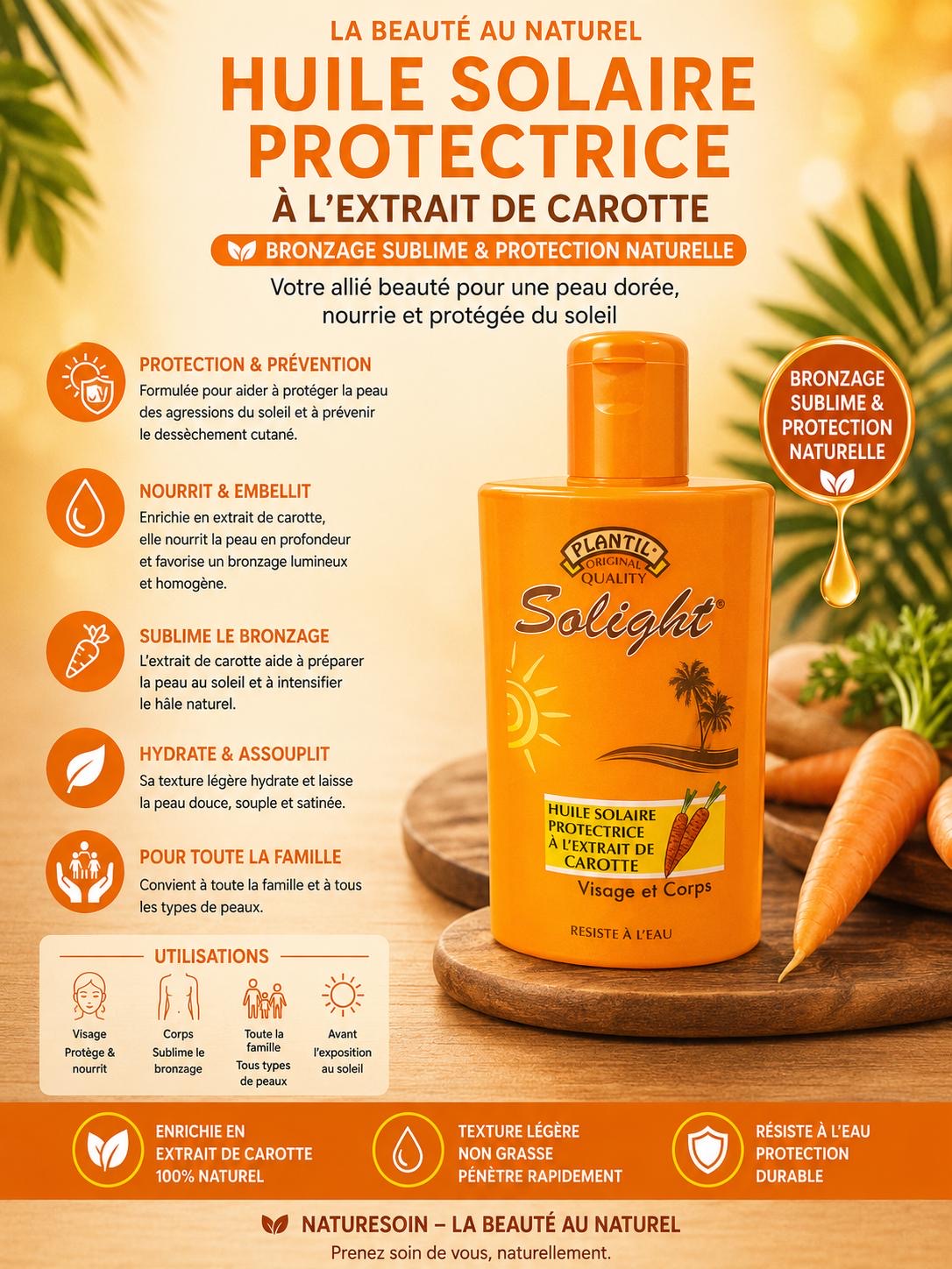 Huile solaire à l'extrait de carotte 200 ml