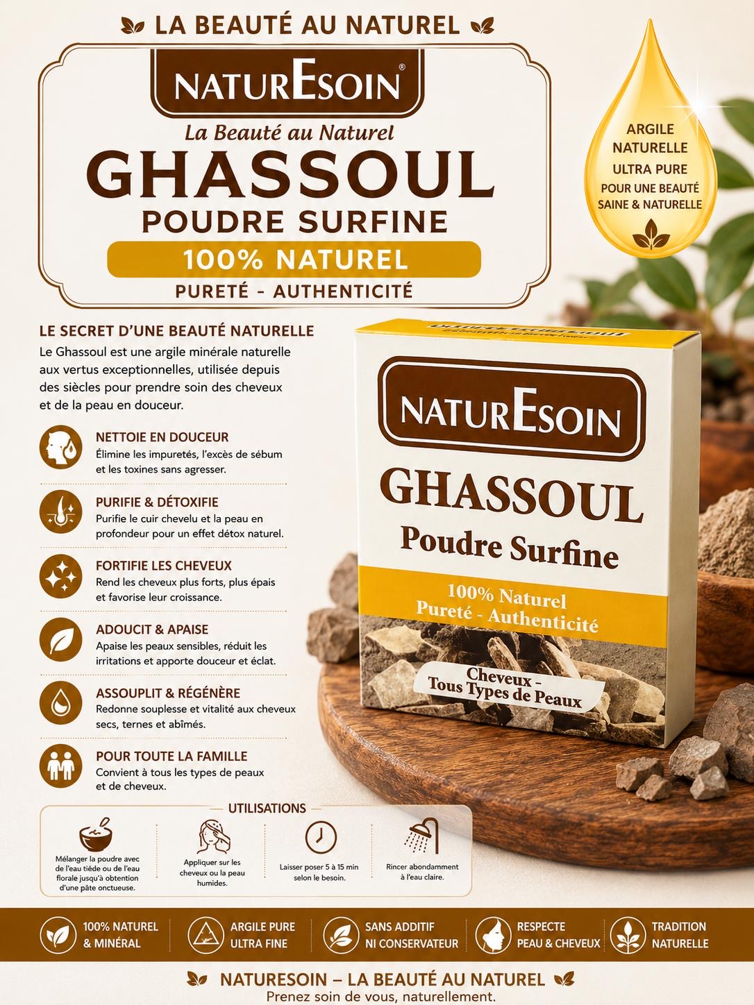 Ghassoul Naturel Soin Peau et Cheveux 100 g