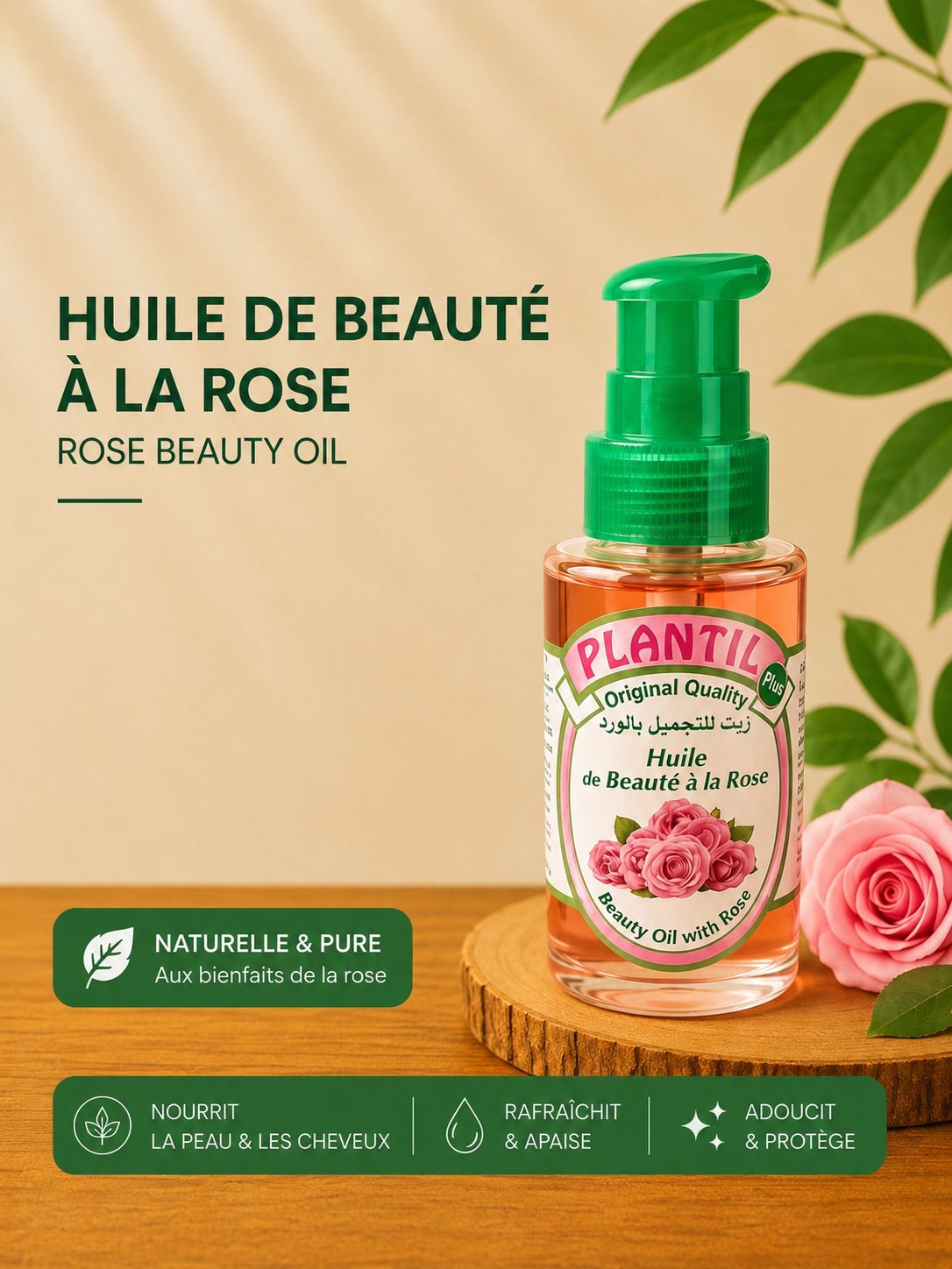 Huile de beauté à la rose 40ml
