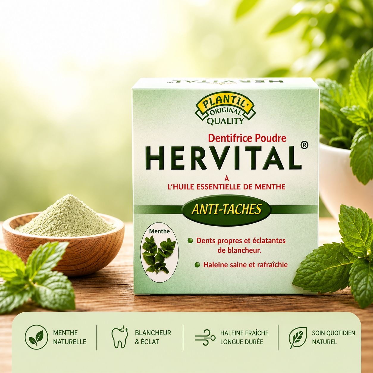 Poudre dentaire blanchissante à l’huile essentielle de Menthe 50g