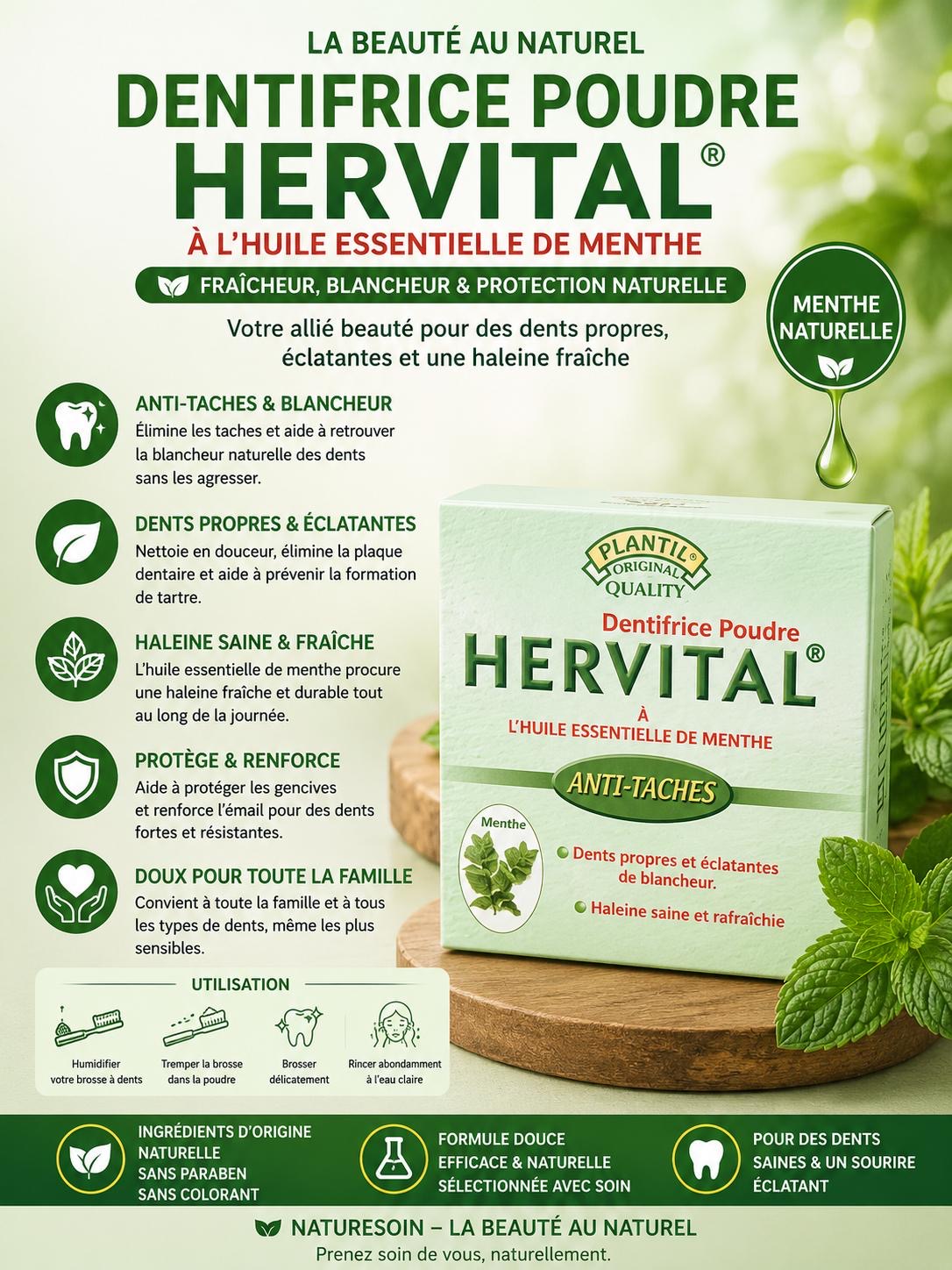 Poudre dentaire blanchissante à l’huile essentielle de Menthe 50g